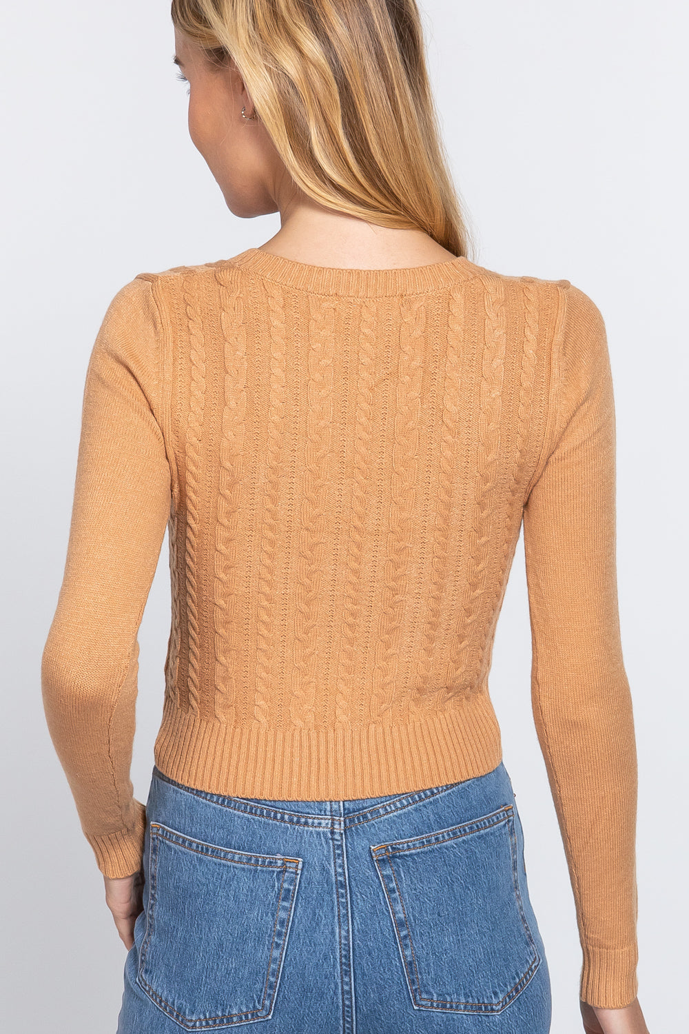 Long Sleeve V-neck Cable Sweater Smile Sparker