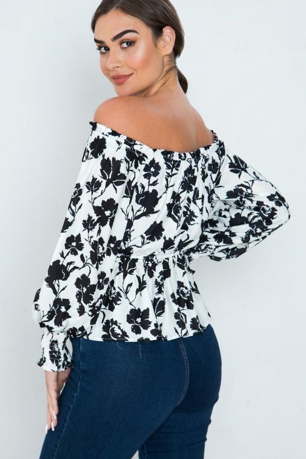 Long Sleeves Off Shoulder Neckline Printed Shirt Smile Sparker