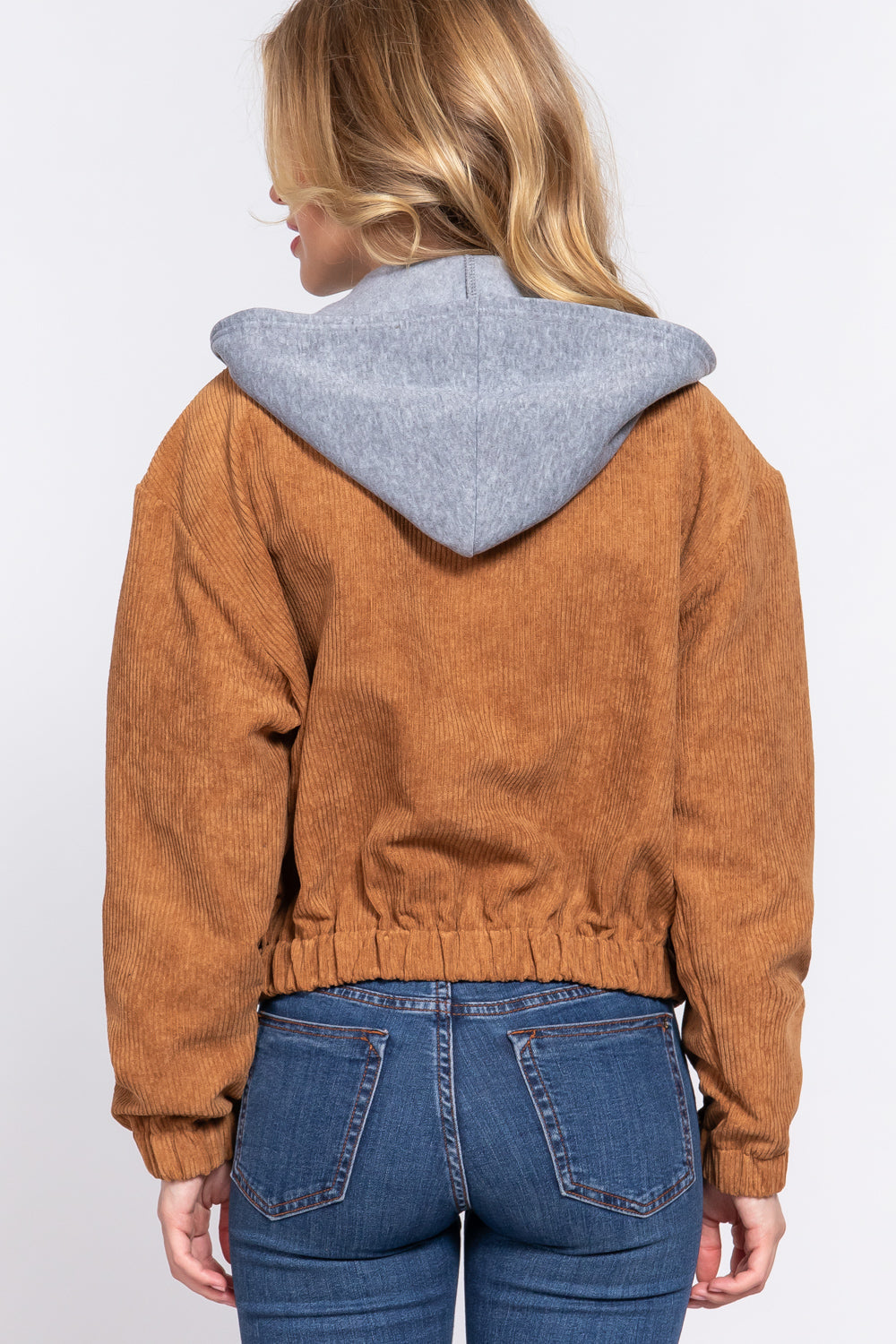 Long Slv Hoodie Corduroy Jacket - JACKETS & OUTWEAR - Brown