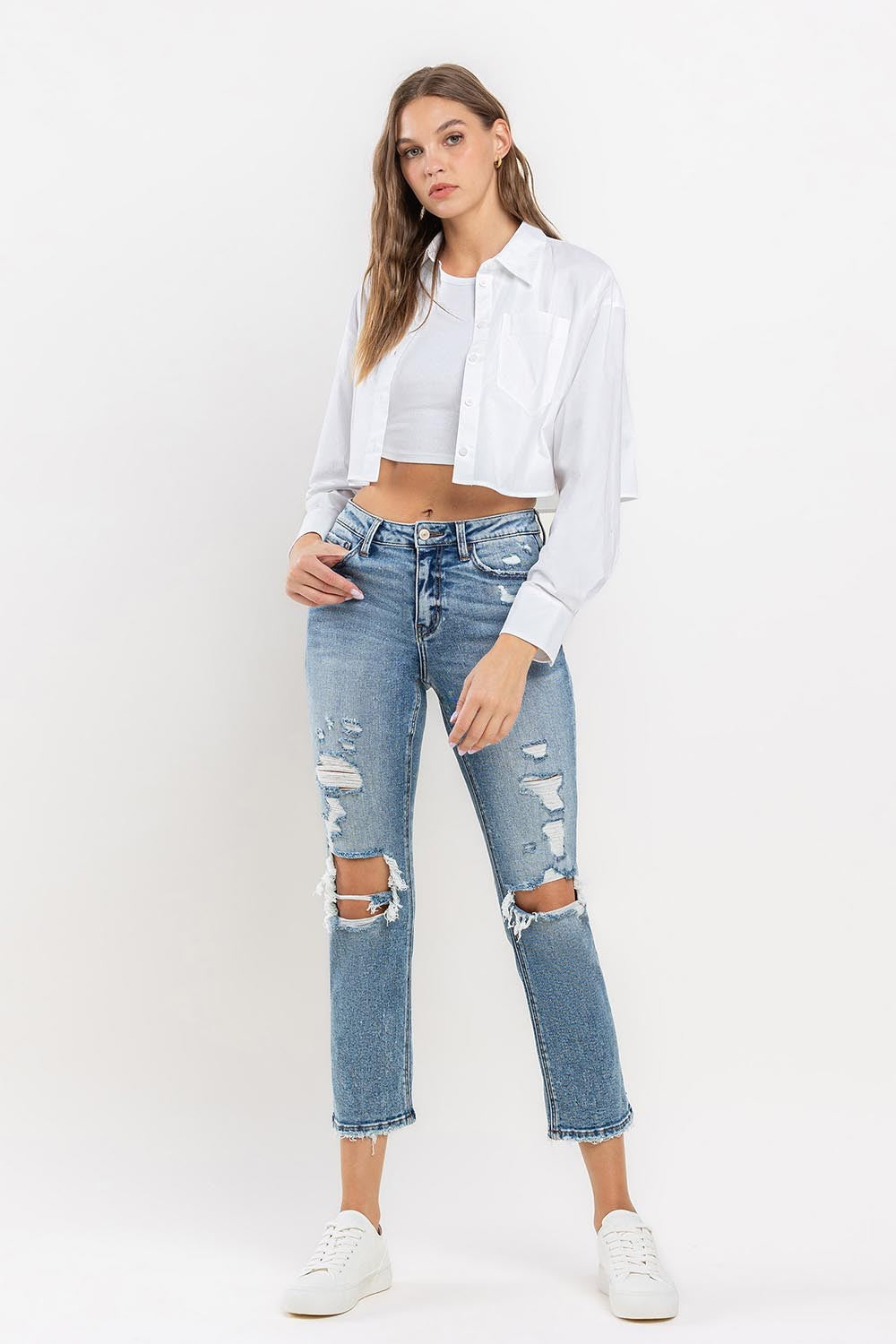 Lovervet Full Size High Rise Slim Straight Jeans - JEANS - Medium Denim