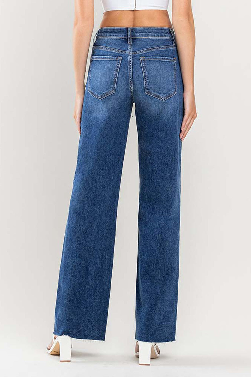 Lovervet High Rise Clean Cut Raw Hem Wide Jeans - JEANS - dark