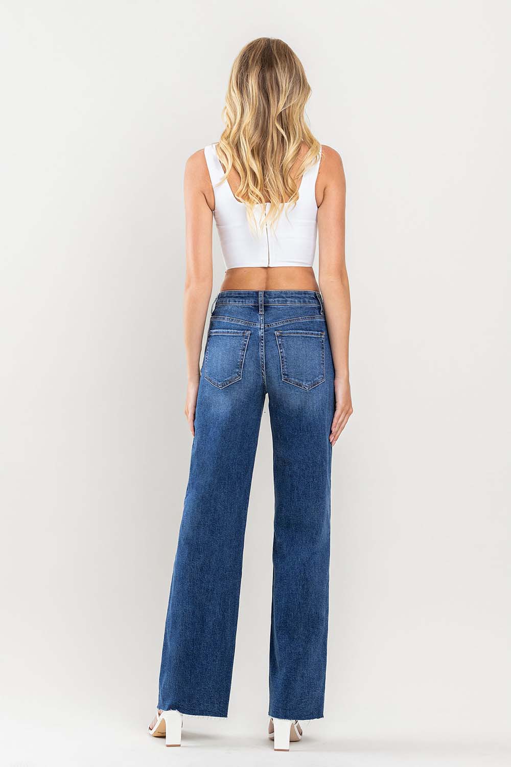 Lovervet High Rise Clean Cut Raw Hem Wide Jeans - JEANS - dark