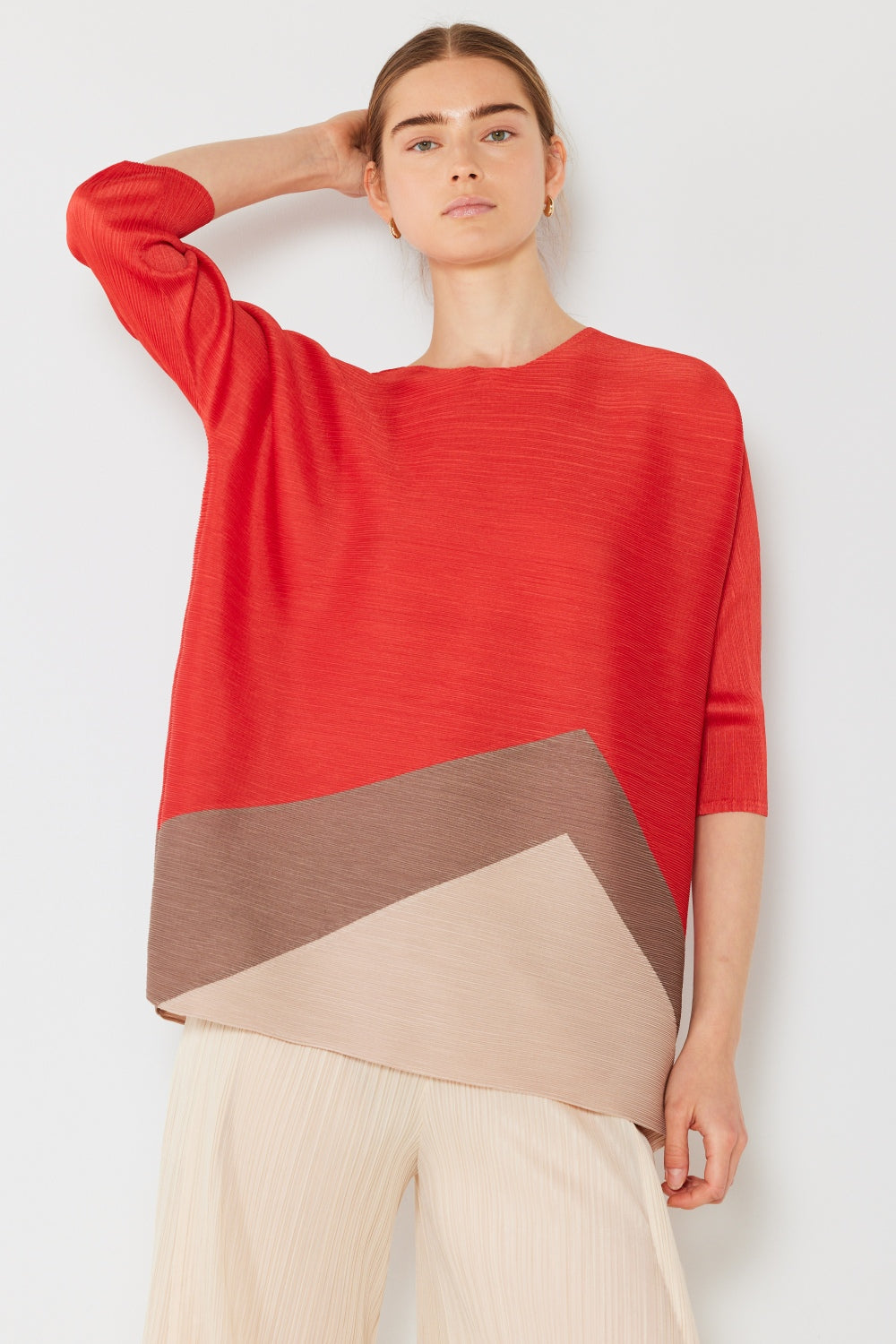 Marina West Swim Pleated Horizontal Rib Color Block Top - Deep Orange / S/M - TOPS - Mixed