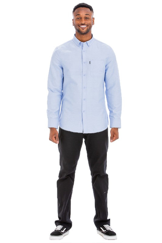 Mens Solid Long Sleeve Button Down Smile Sparker