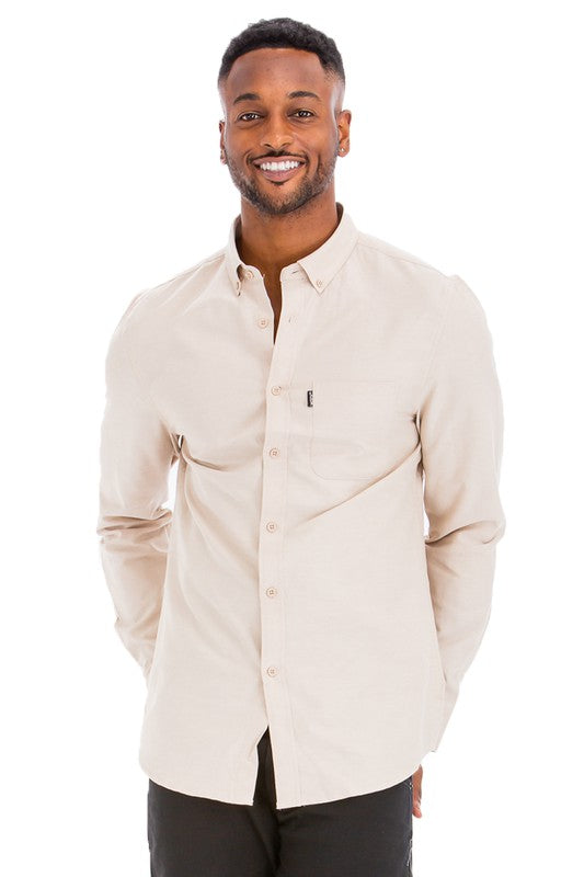 Mens Solid Long Sleeve Button Down Smile Sparker