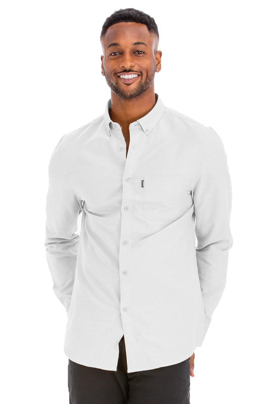 Mens Solid Long Sleeve Button Down Smile Sparker