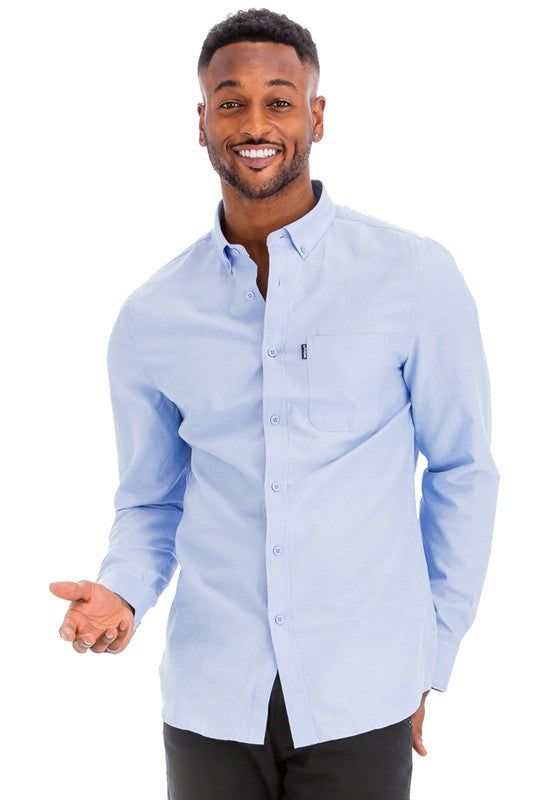 Mens Solid Long Sleeve Button Down Smile Sparker