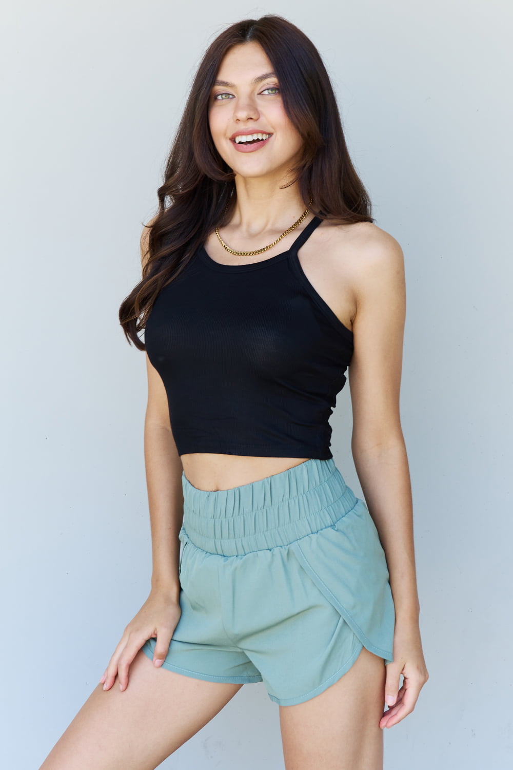 Ninexis Everyday Staple Soft Modal Short Strap Ribbed Tank Top in Black - TOPS - Black