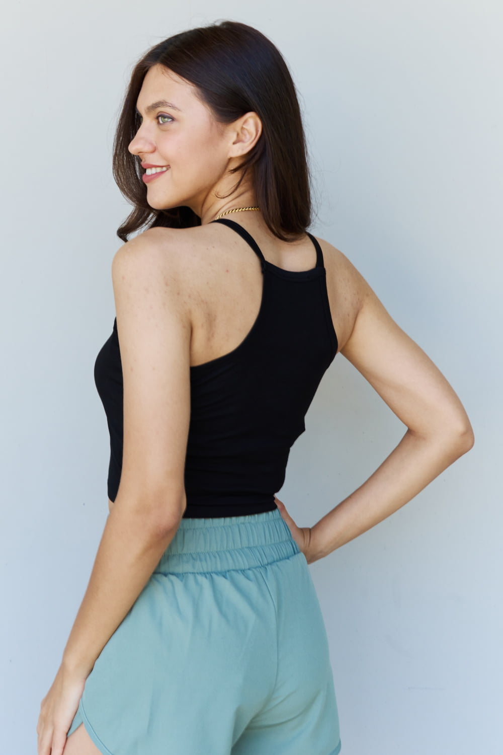 Ninexis Everyday Staple Soft Modal Short Strap Ribbed Tank Top in Black - TOPS - Black
