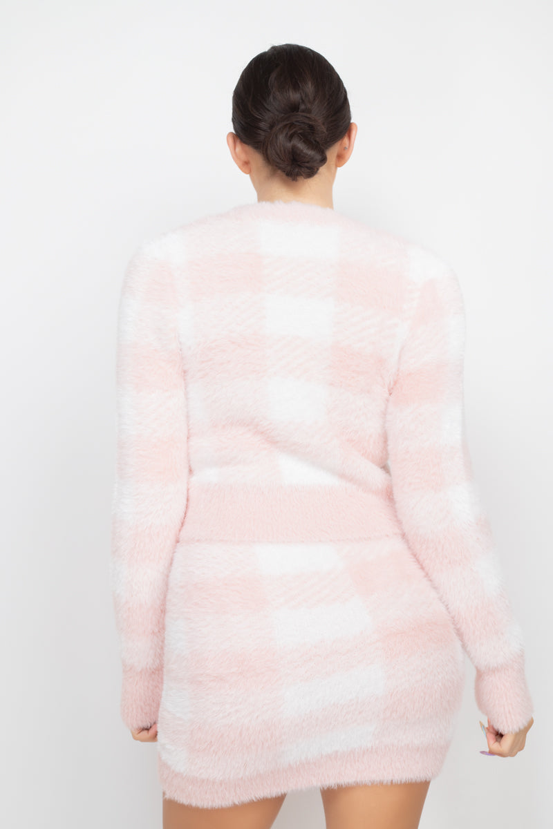Plaid Button-front Cropped Sweater Cardigan Smile Sparker