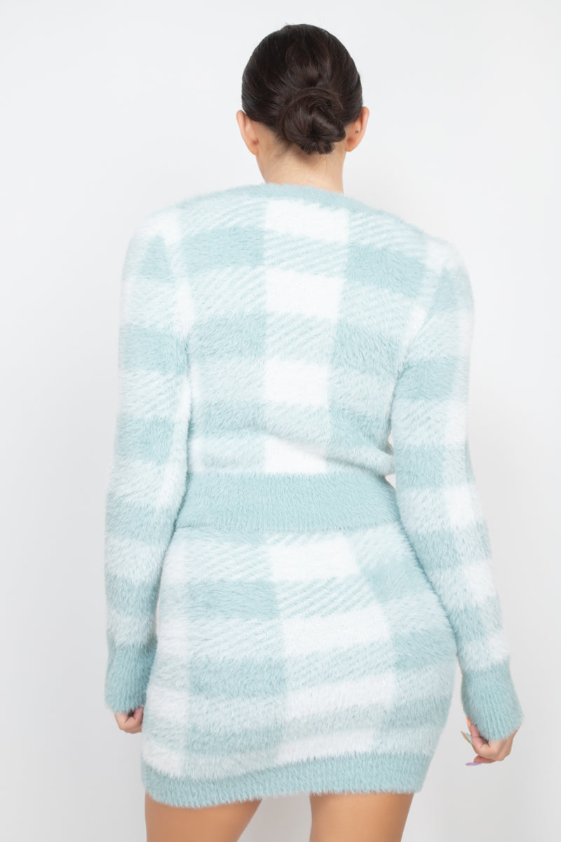 Plaid Button-front Cropped Sweater Cardigan Smile Sparker