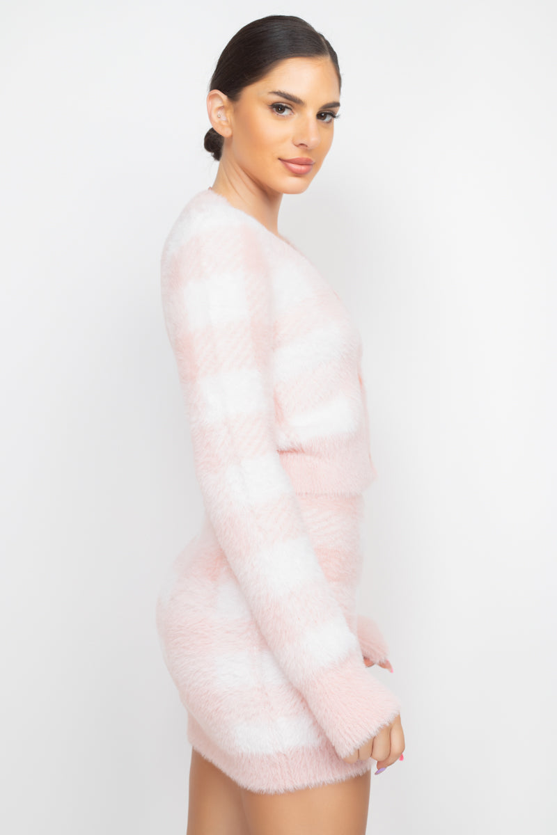 Plaid Button-front Cropped Sweater Cardigan Smile Sparker