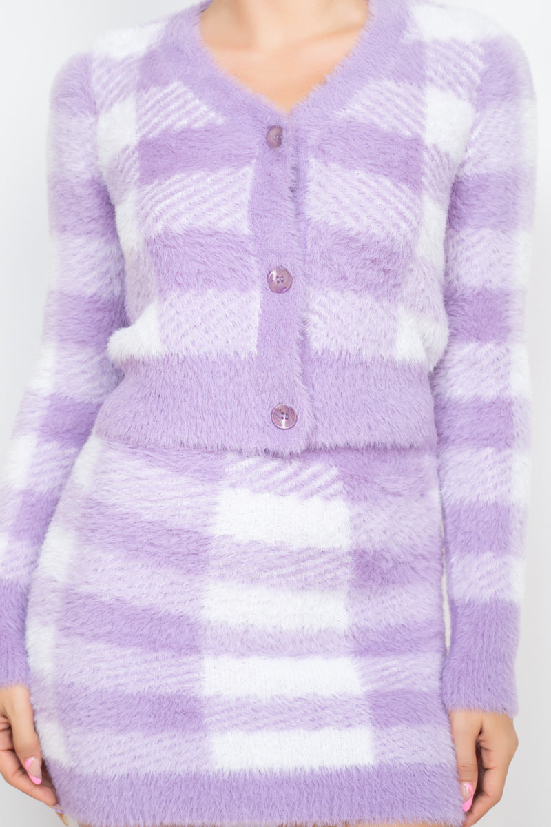 Plaid Button-front Cropped Sweater Cardigan Smile Sparker