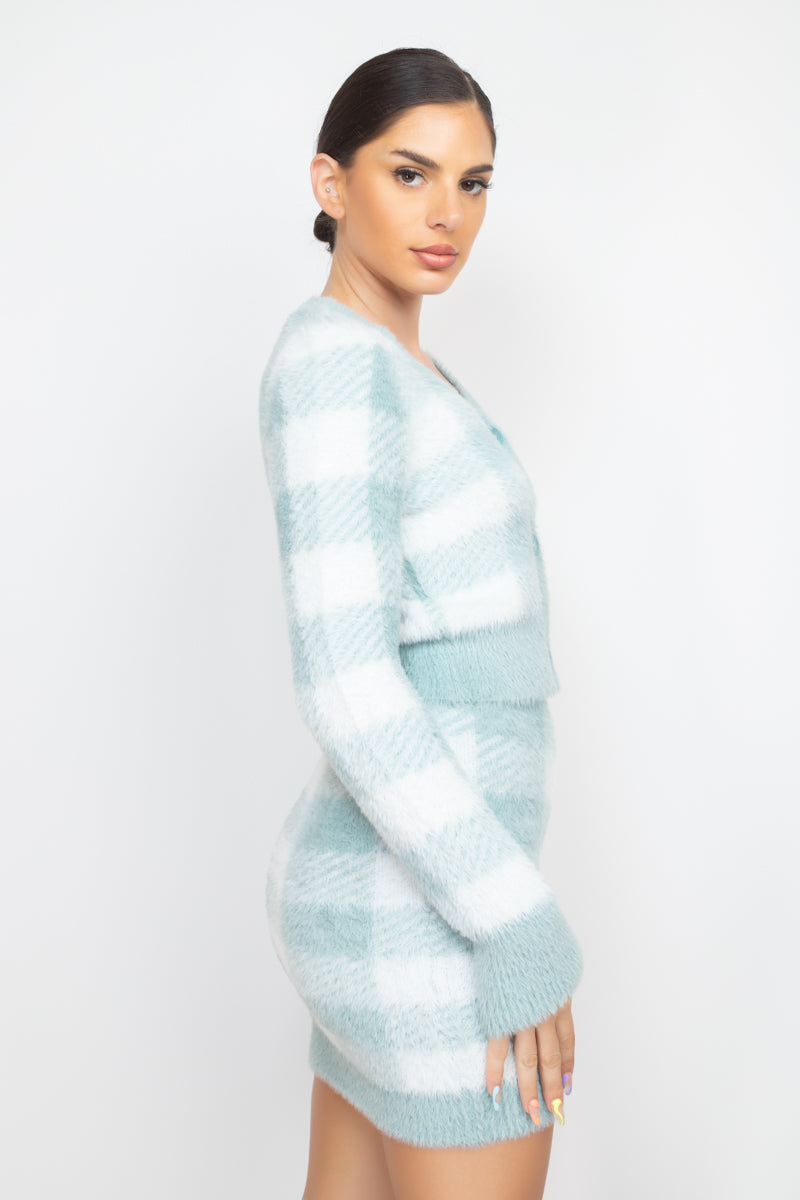 Plaid Button-front Cropped Sweater Cardigan Smile Sparker