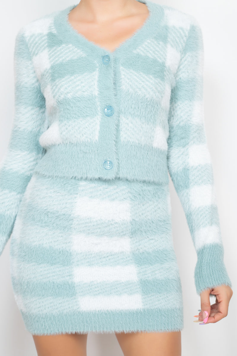 Plaid Button-front Cropped Sweater Cardigan Smile Sparker
