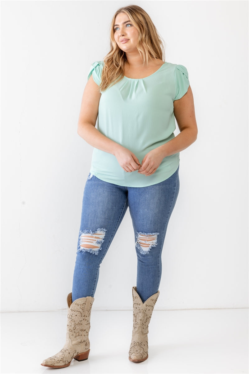 Plus Koshibo Textured Cap Sleeve Top Smile Sparker