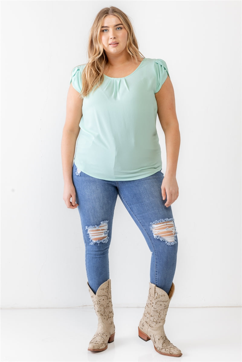 Plus Koshibo Textured Cap Sleeve Top Smile Sparker