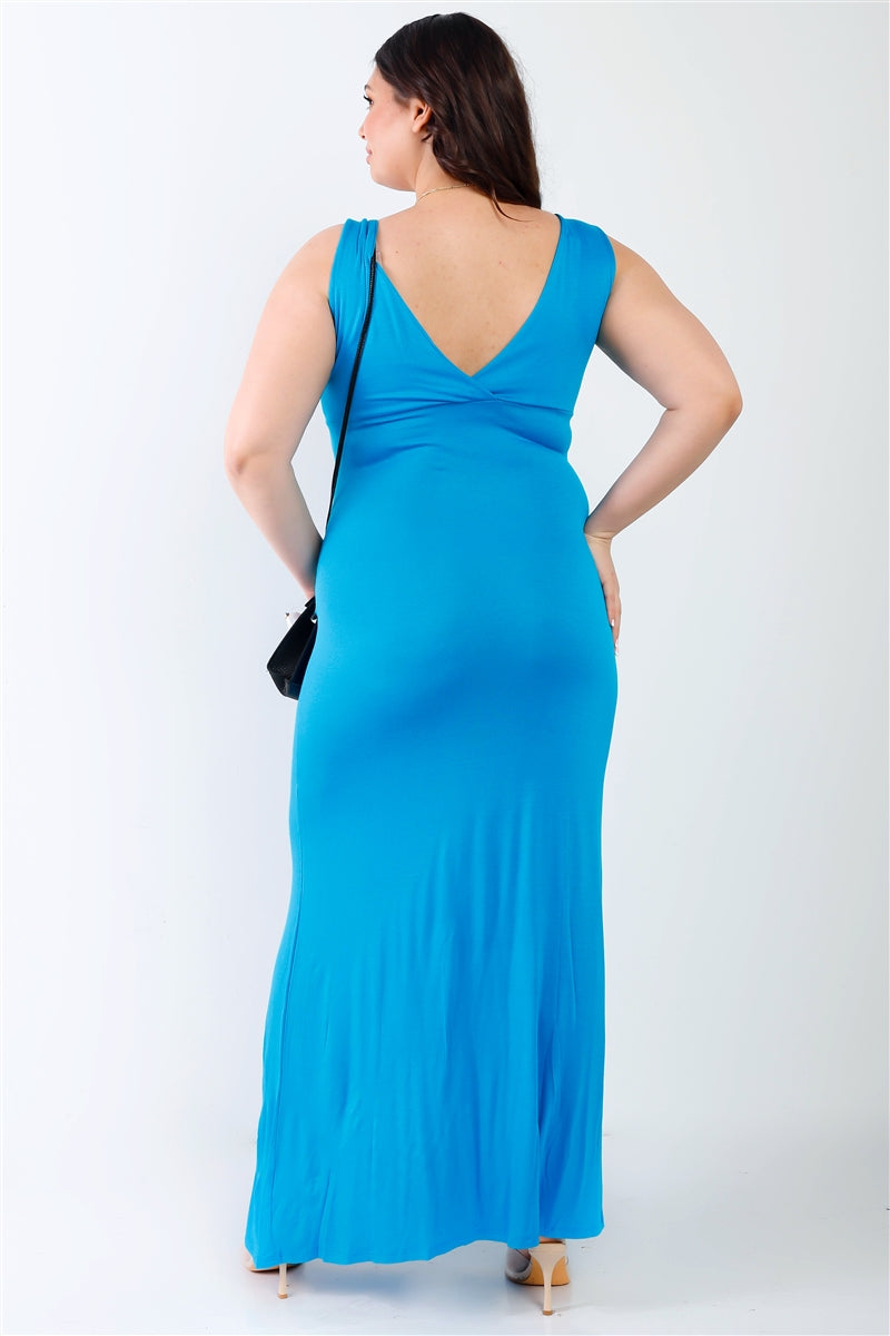 Plus V-neck Sleeveless Maxi Dress Smile Sparker