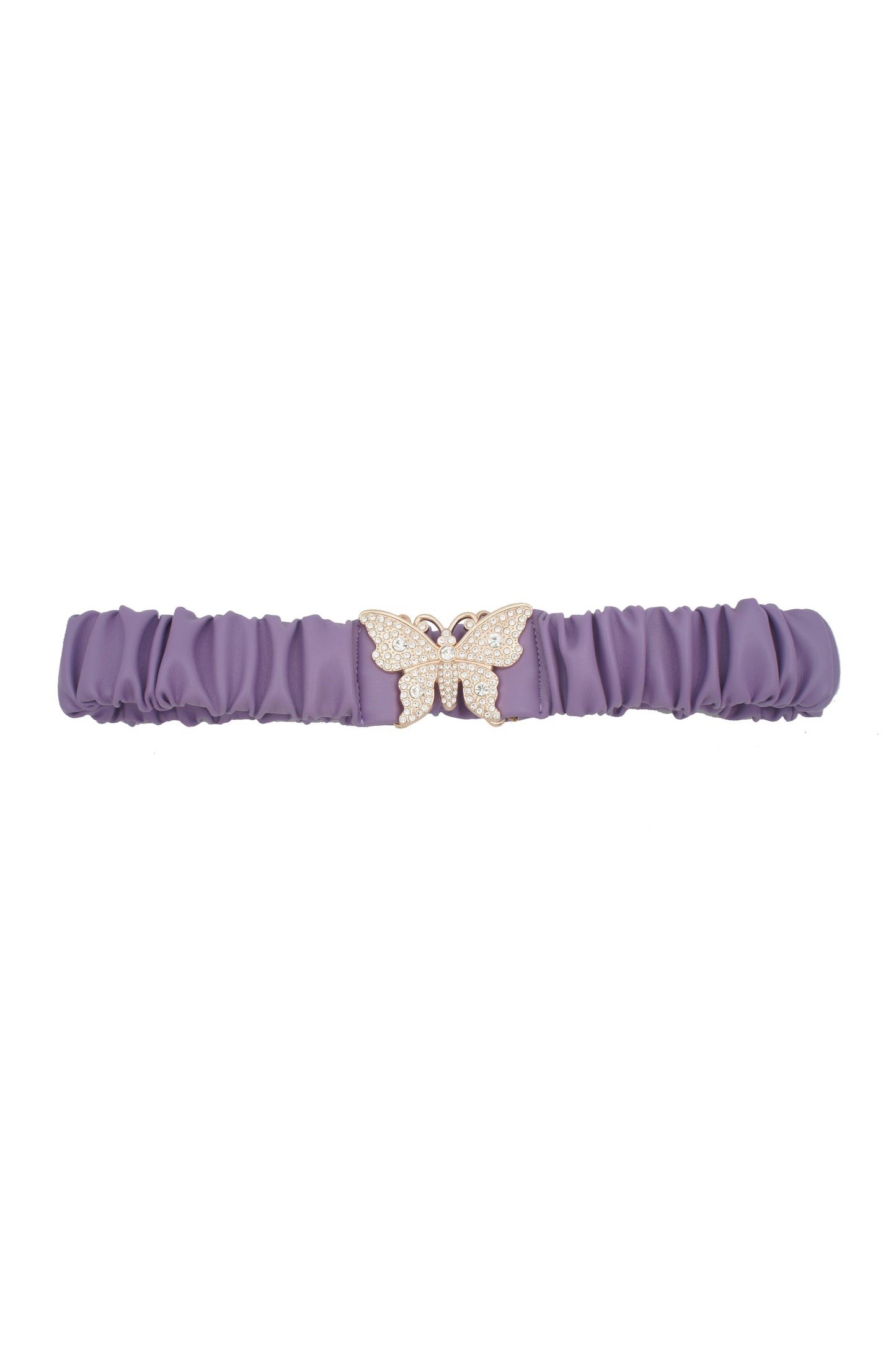 Rhinestone Pave Butterfly Ruched Elastic Back Belt Smile Sparker