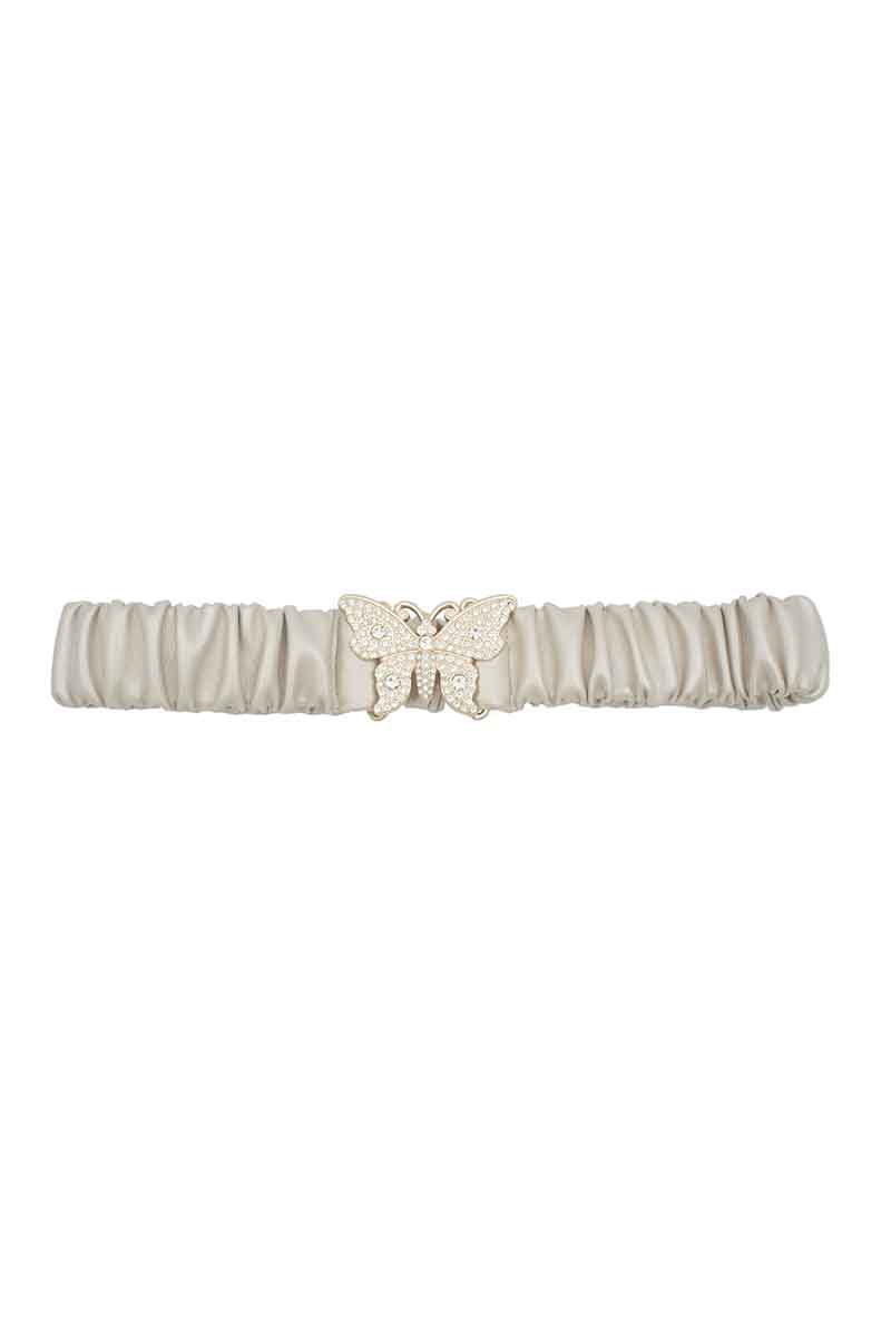 Rhinestone Pave Butterfly Ruched Elastic Back Belt Smile Sparker