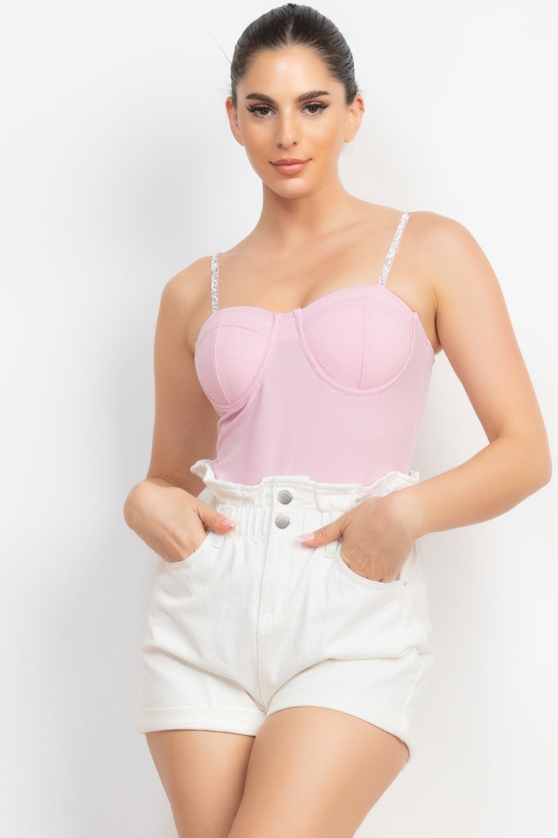 Rhinestone Trim Bustier Cami Bodysuit Smile Sparker