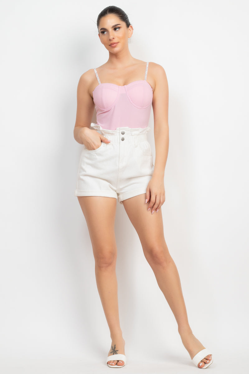 Rhinestone Trim Bustier Cami Bodysuit Smile Sparker