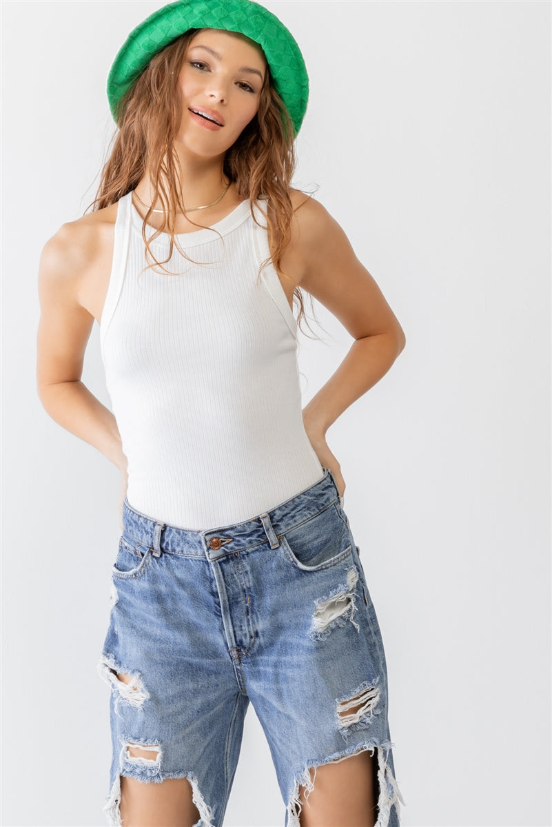 Ribbed V Strap Back Bodysuit Smile Sparker