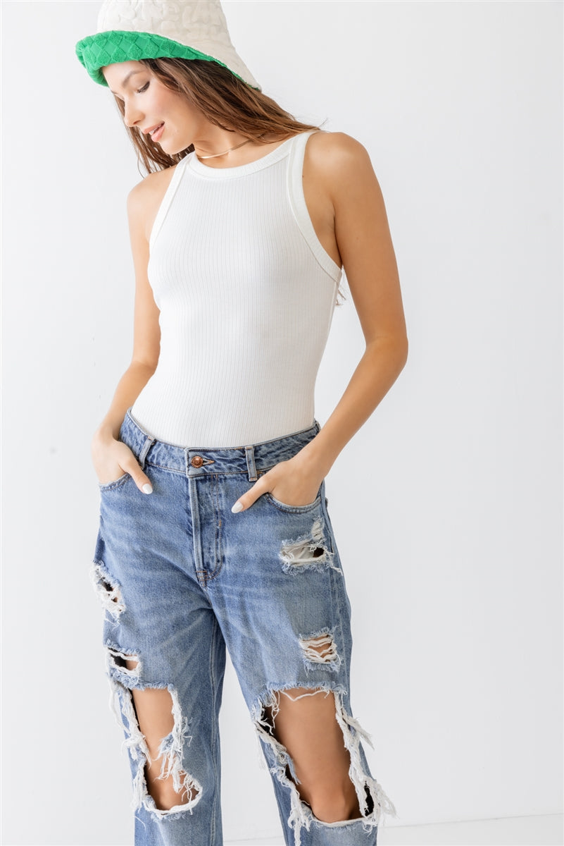 Ribbed V Strap Back Bodysuit Smile Sparker