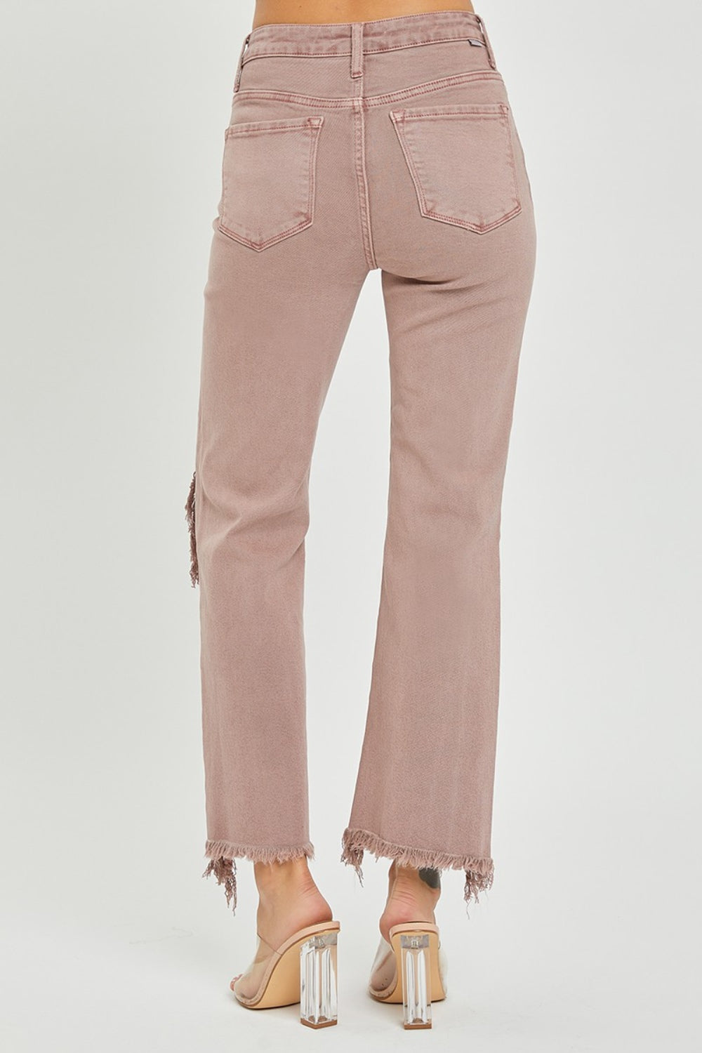 RISEN Distressed Ankle Bootcut Jeans - JEANS - Mauve