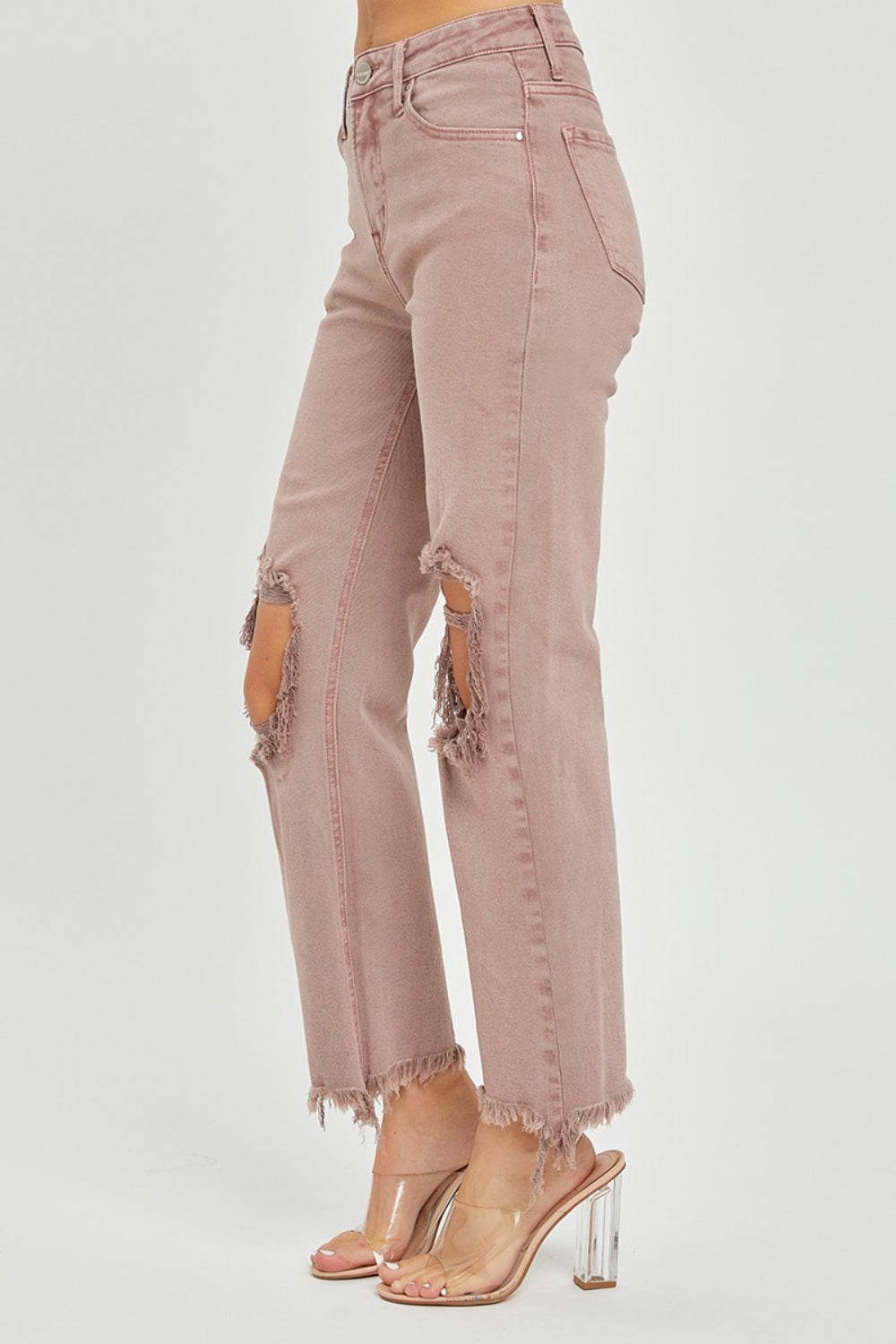 RISEN Distressed Ankle Bootcut Jeans - JEANS - Mauve