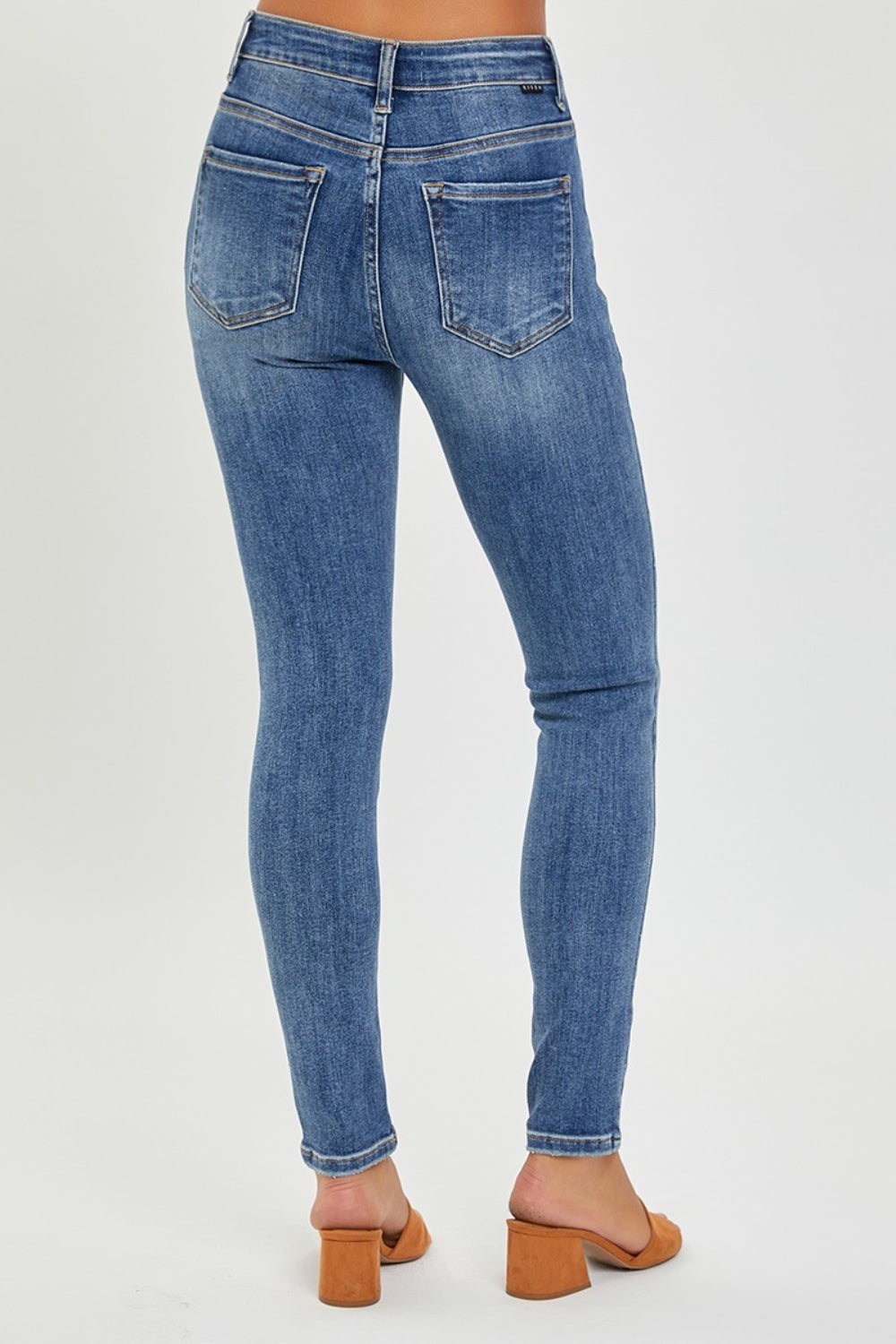 RISEN Full Size Mid Rise Ankle Skinny Jeans - JEANS - Dark Blue