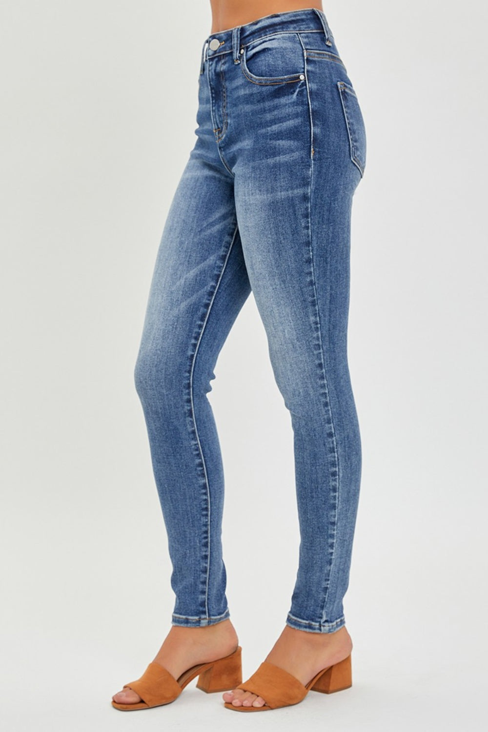 RISEN Full Size Mid Rise Ankle Skinny Jeans - JEANS - Dark Blue