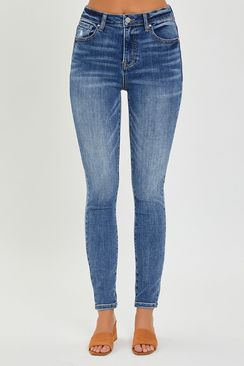 RISEN Full Size Mid Rise Ankle Skinny Jeans - JEANS - Dark Blue