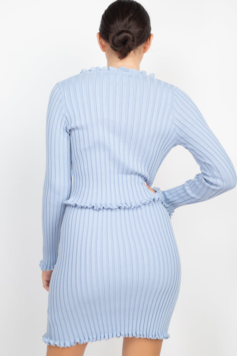Ruffle Trim Buttoned Sweater Cardigan Smile Sparker