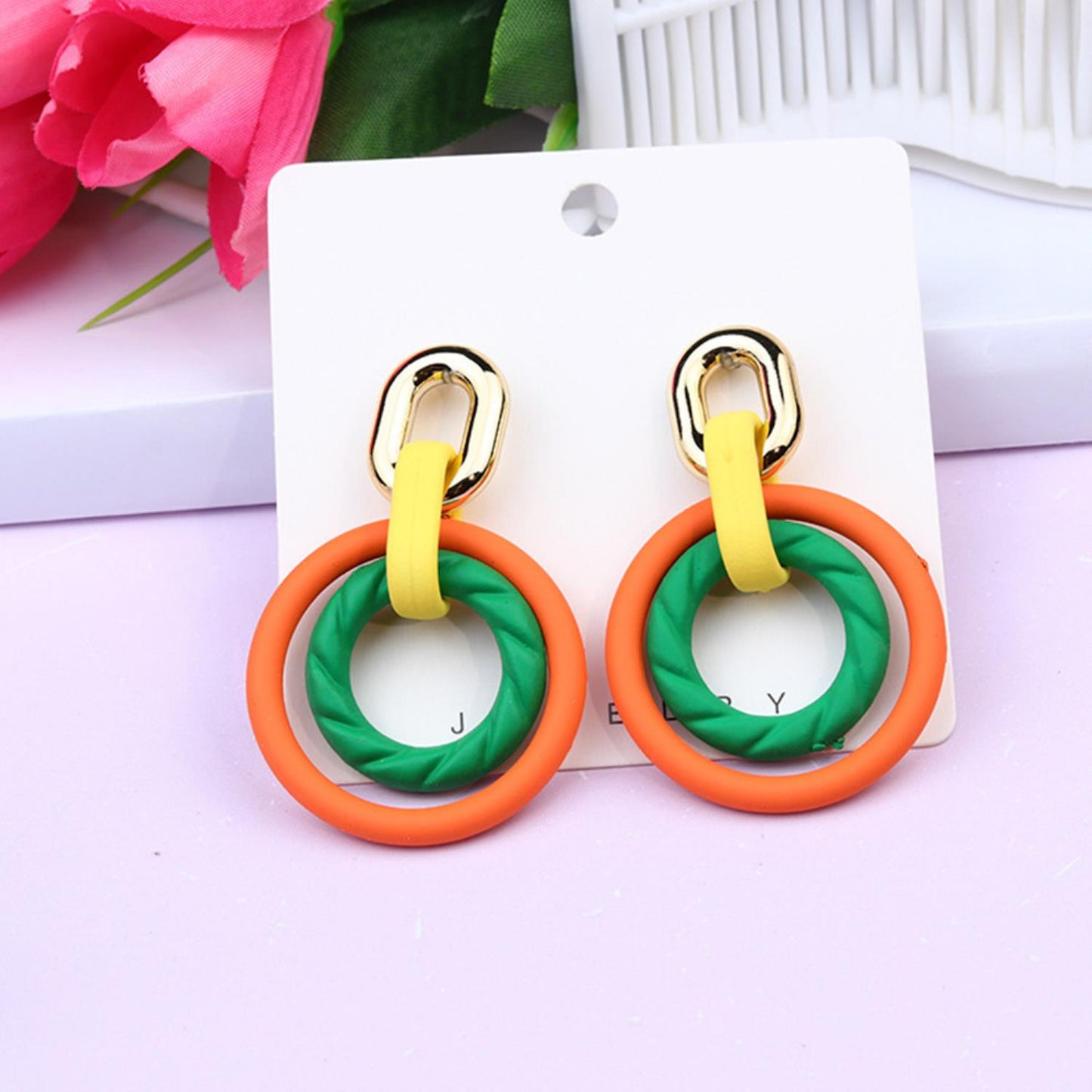 Smooth Texture Round Dangle Earring Smile Sparker