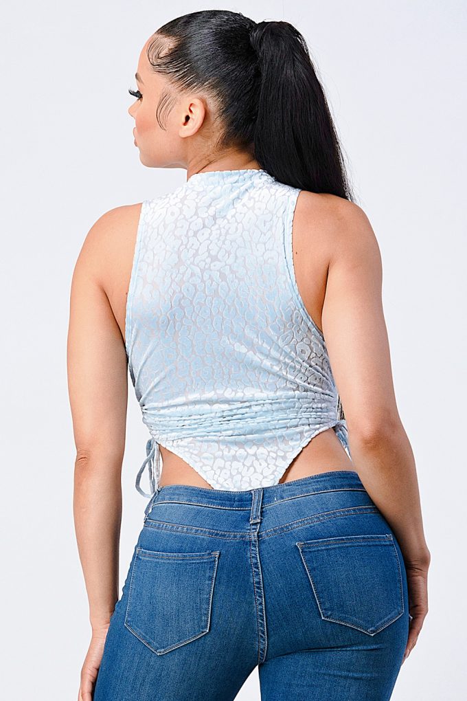 Velvet Leopard Side Shirring Extreme Cut Bodysuit Smile Sparker