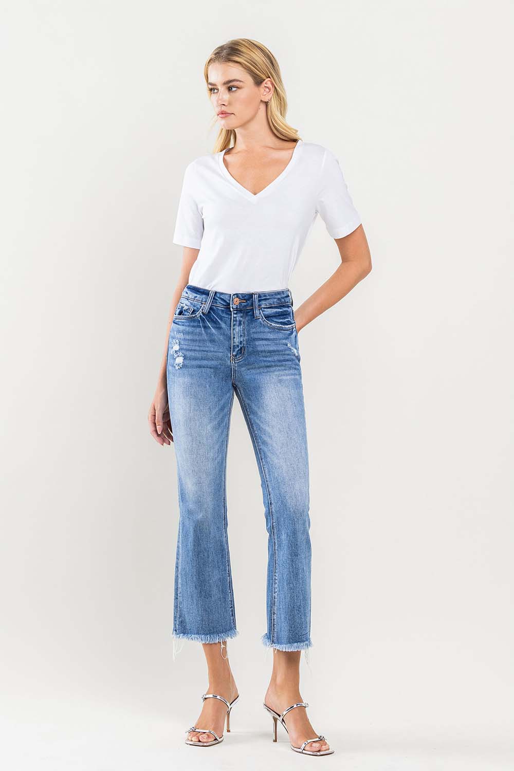 Vervet by Flying Monkey Full Size High Rise Cropped Flare Jeans - JEANS - Medium Denim