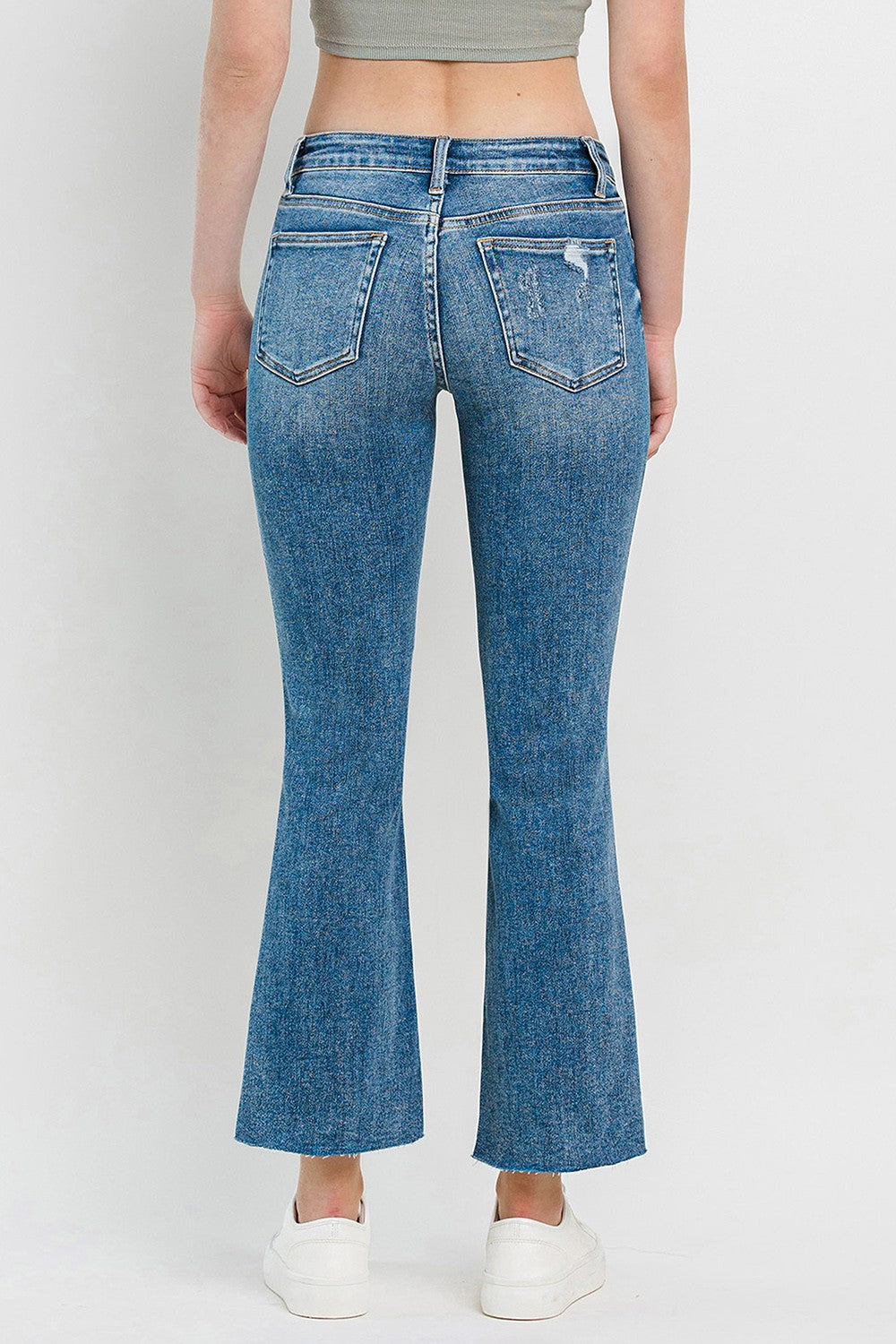 Vervet by Flying Monkey Full Size Mid Rise Distressed Cropped Flare Jeans - JEANS - Medium Denim