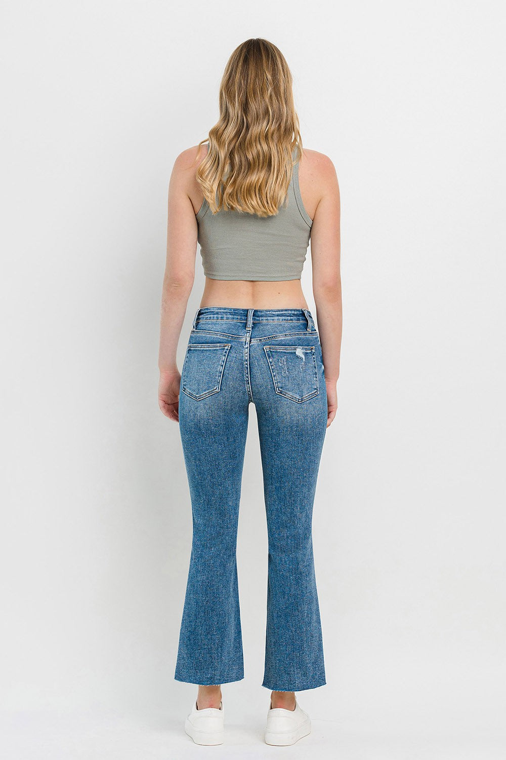 Vervet by Flying Monkey Full Size Mid Rise Distressed Cropped Flare Jeans - JEANS - Medium Denim