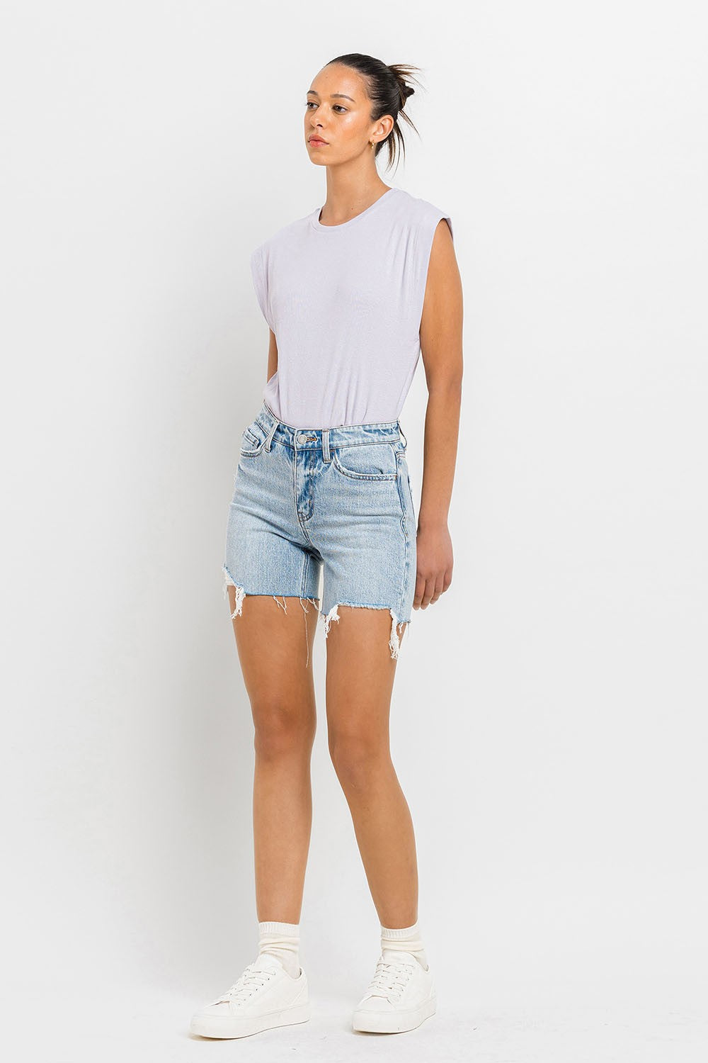 Vervet by Flying Monkey High Rise Denim Shorts - JEANS - Light Denim