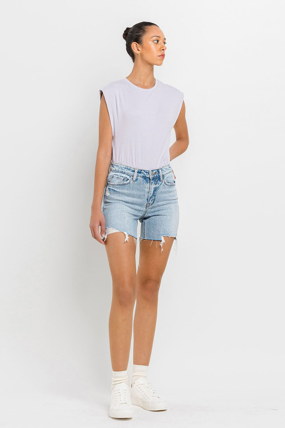 Vervet by Flying Monkey High Rise Denim Shorts - JEANS - Light Denim