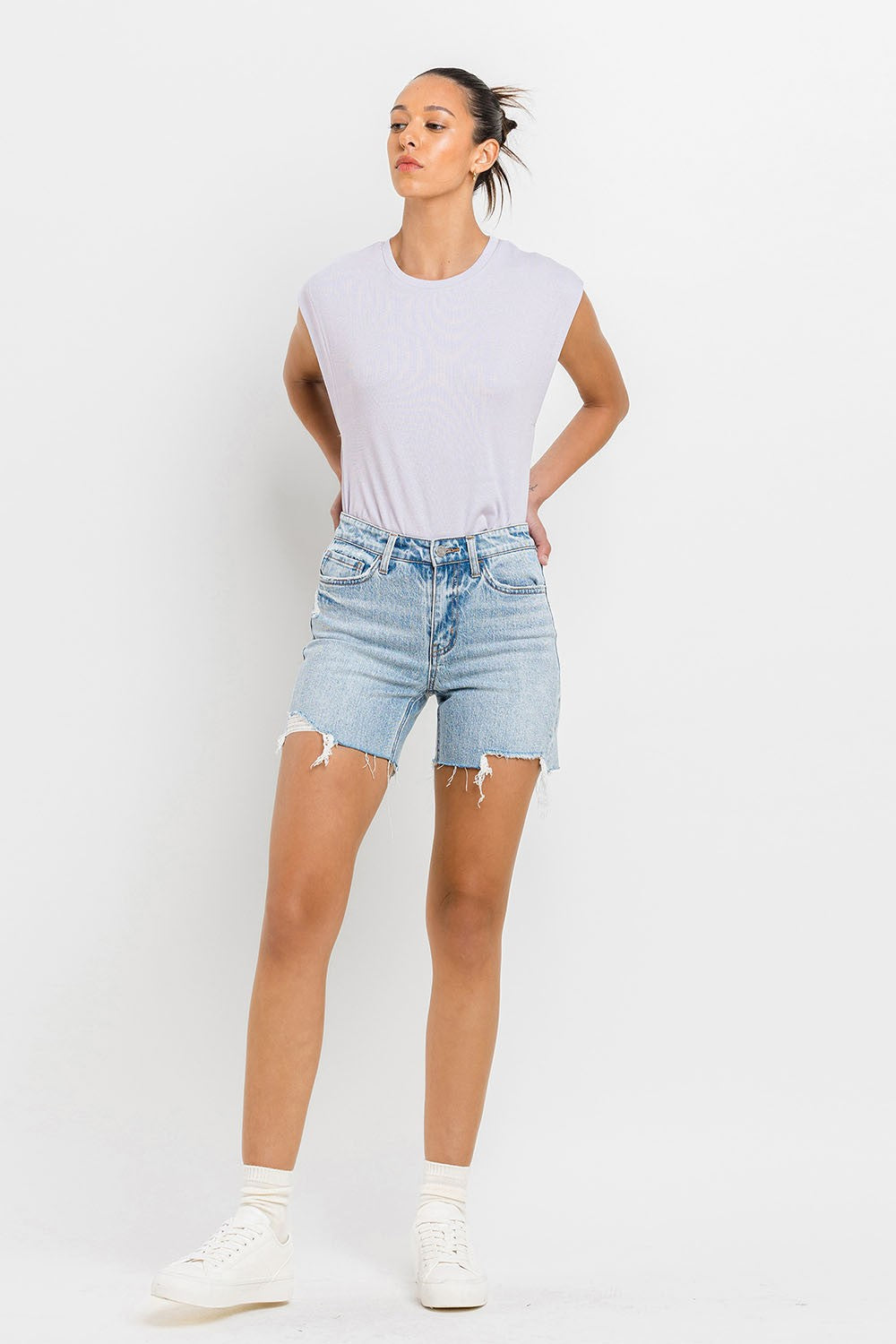 Vervet by Flying Monkey High Rise Denim Shorts - JEANS - Light Denim
