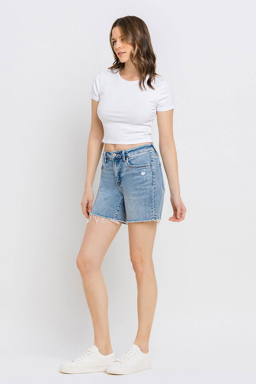 Vervet by Flying Monkey High Rise Denim Shorts - JEANS - Light blue