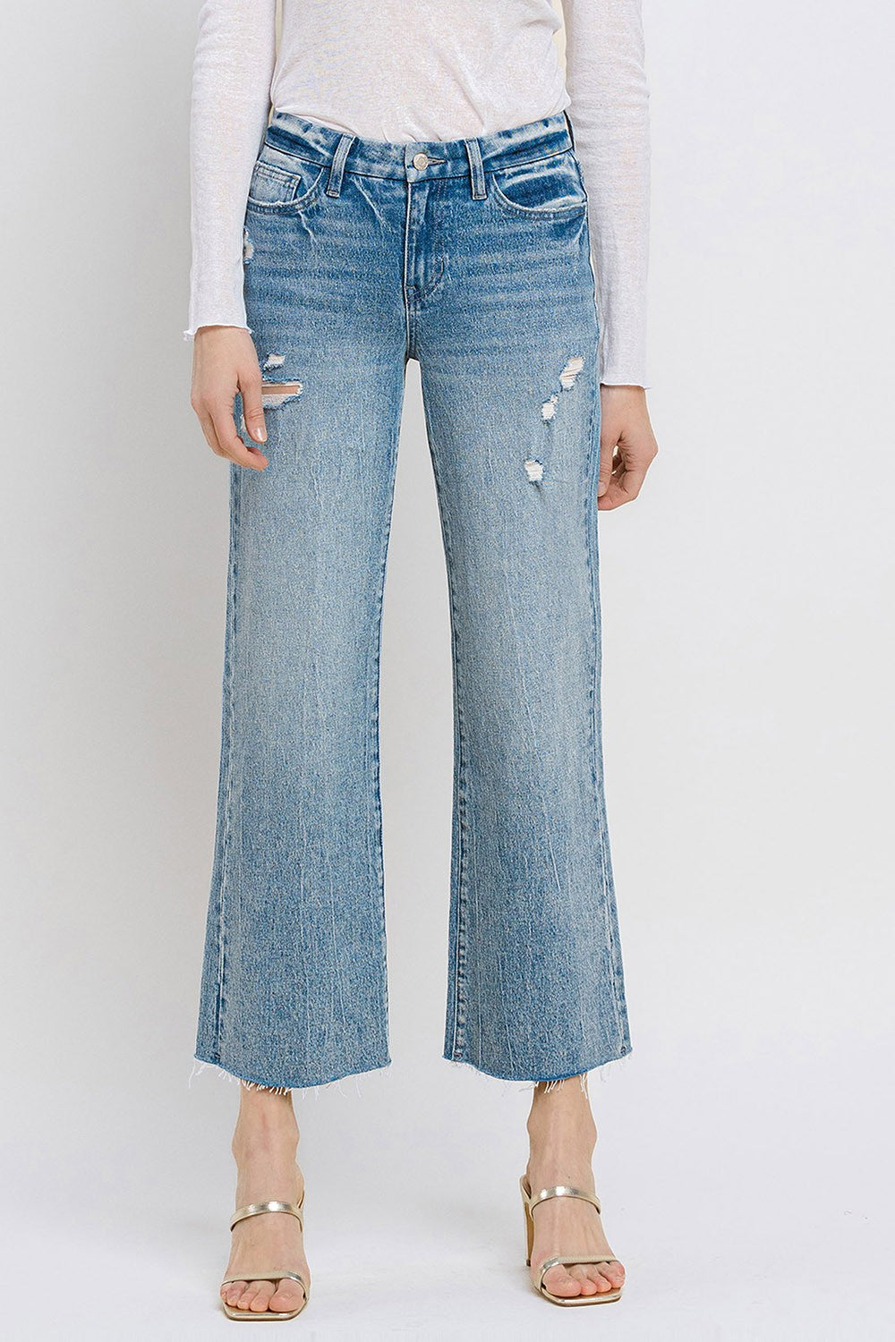 Vervet by Flying Monkey Mid Rise Crop Wide Leg Jeans - JEANS - Medium Denim