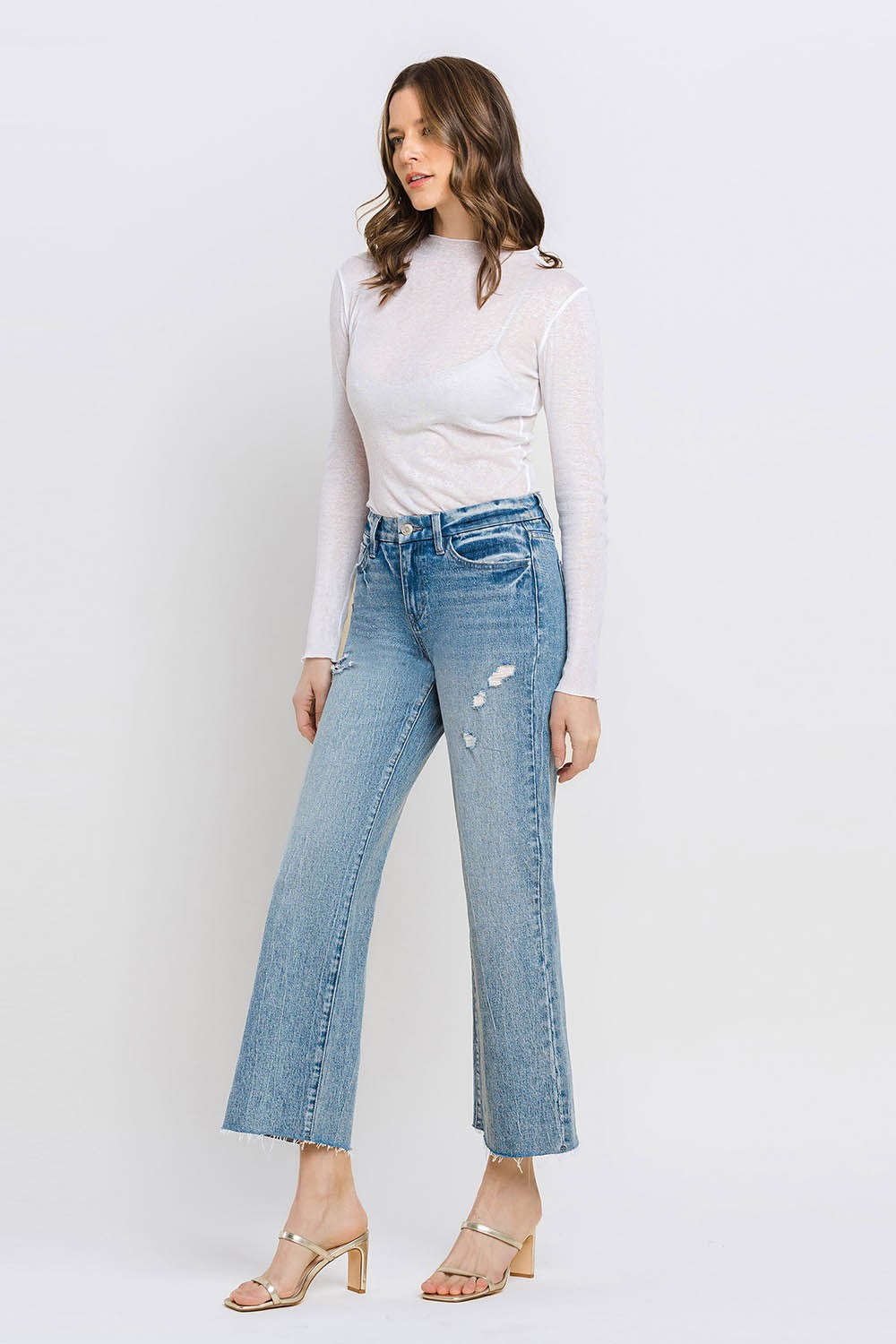 Vervet by Flying Monkey Mid Rise Crop Wide Leg Jeans - JEANS - Medium Denim