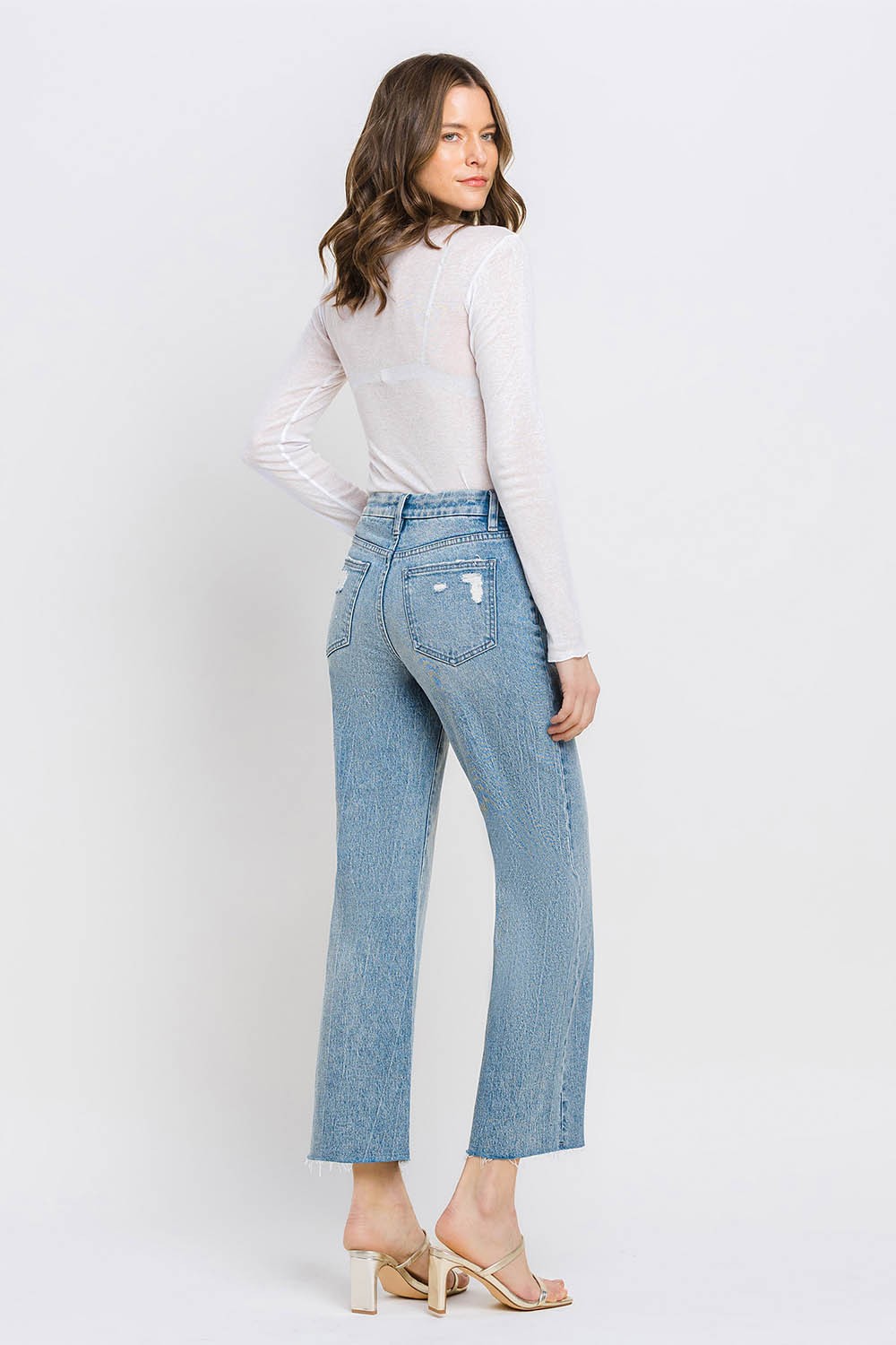 Vervet by Flying Monkey Mid Rise Crop Wide Leg Jeans - JEANS - Medium Denim