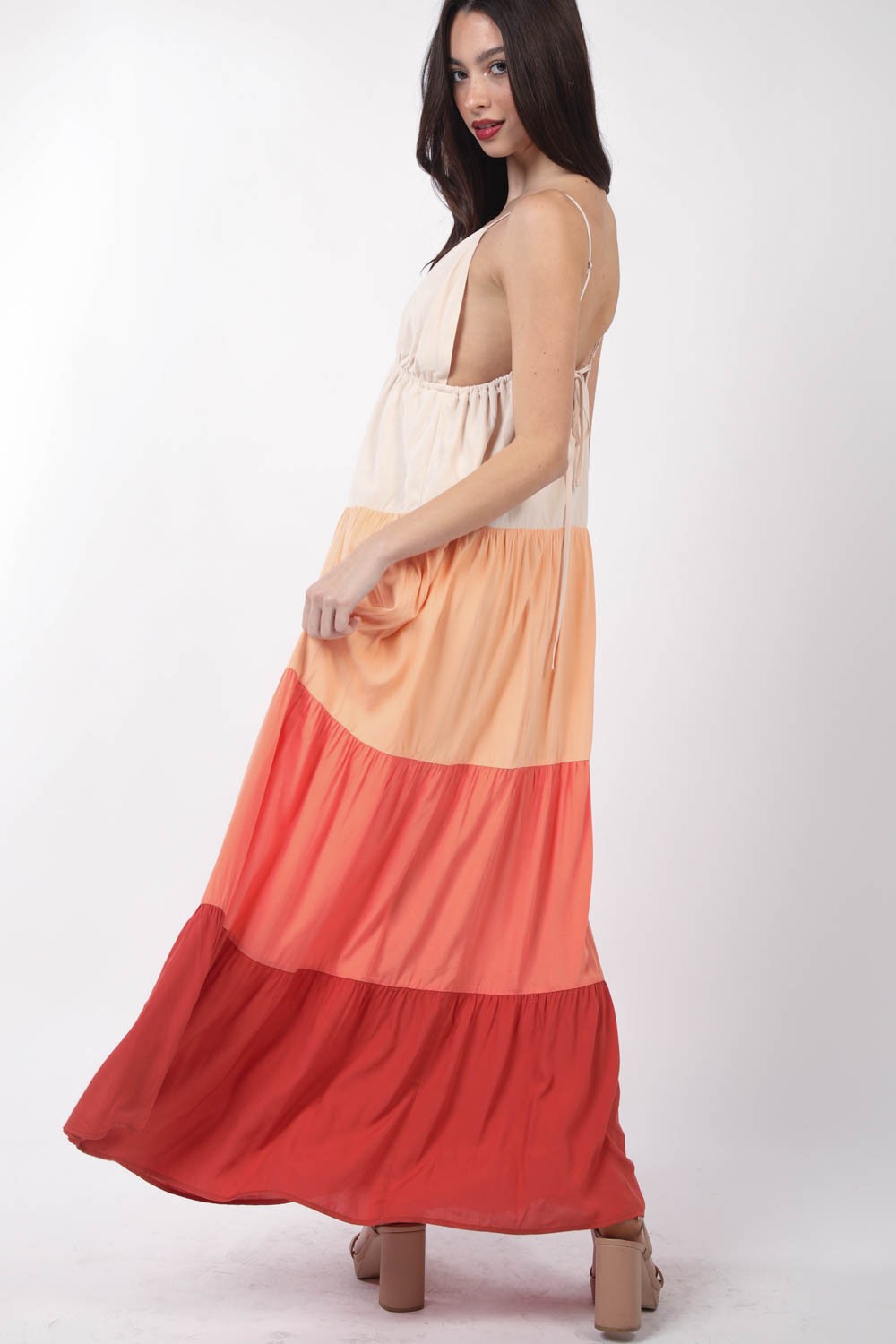 VERY J Color Block Tiered Maxi Cami Dress - DRESSES - Multi