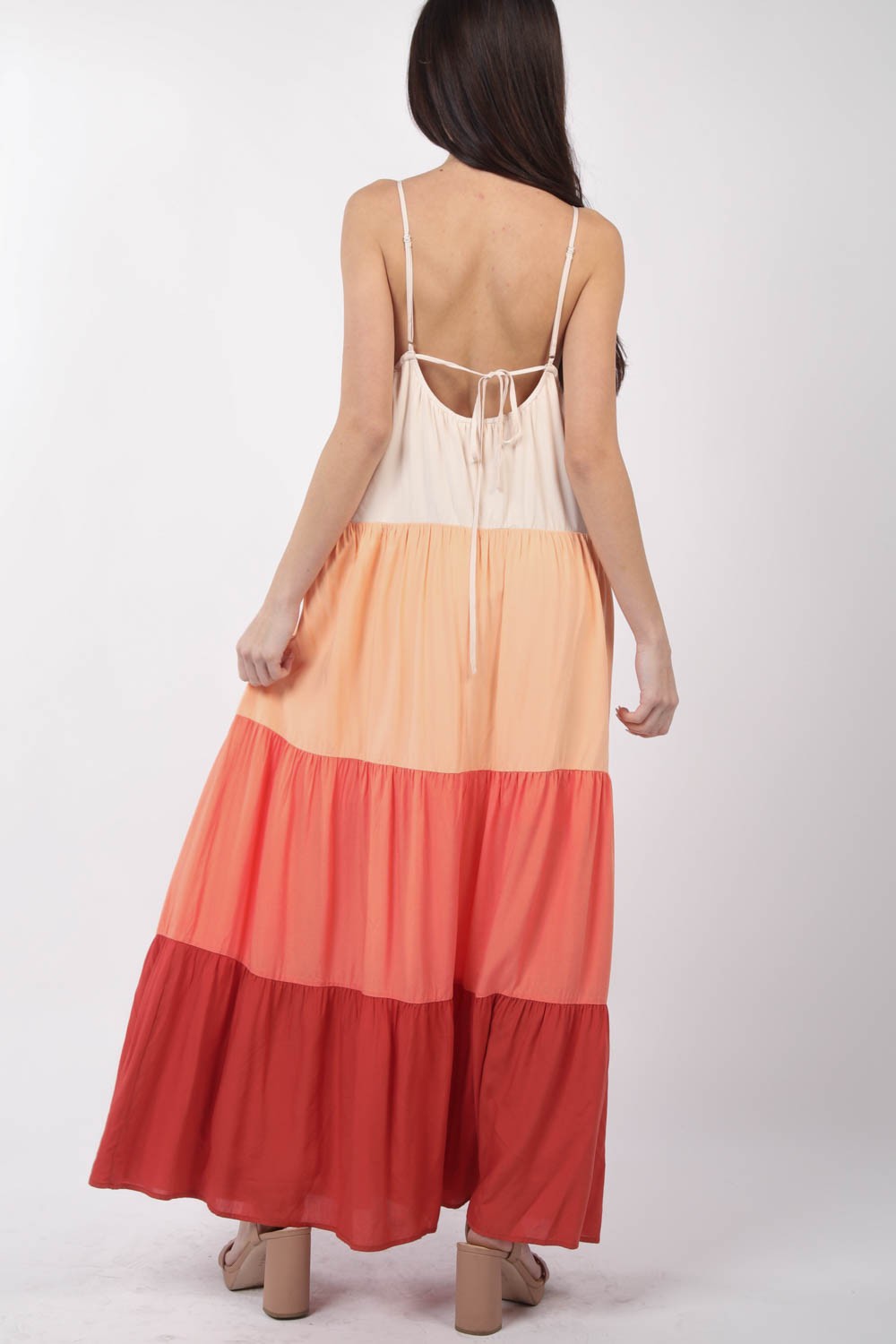 VERY J Color Block Tiered Maxi Cami Dress - DRESSES - Multi
