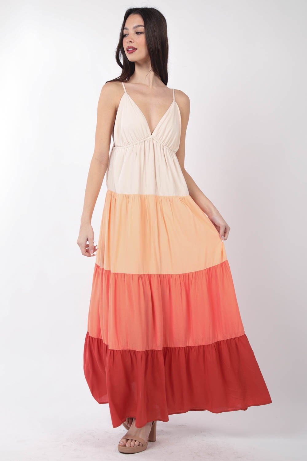 VERY J Color Block Tiered Maxi Cami Dress - DRESSES - Multi
