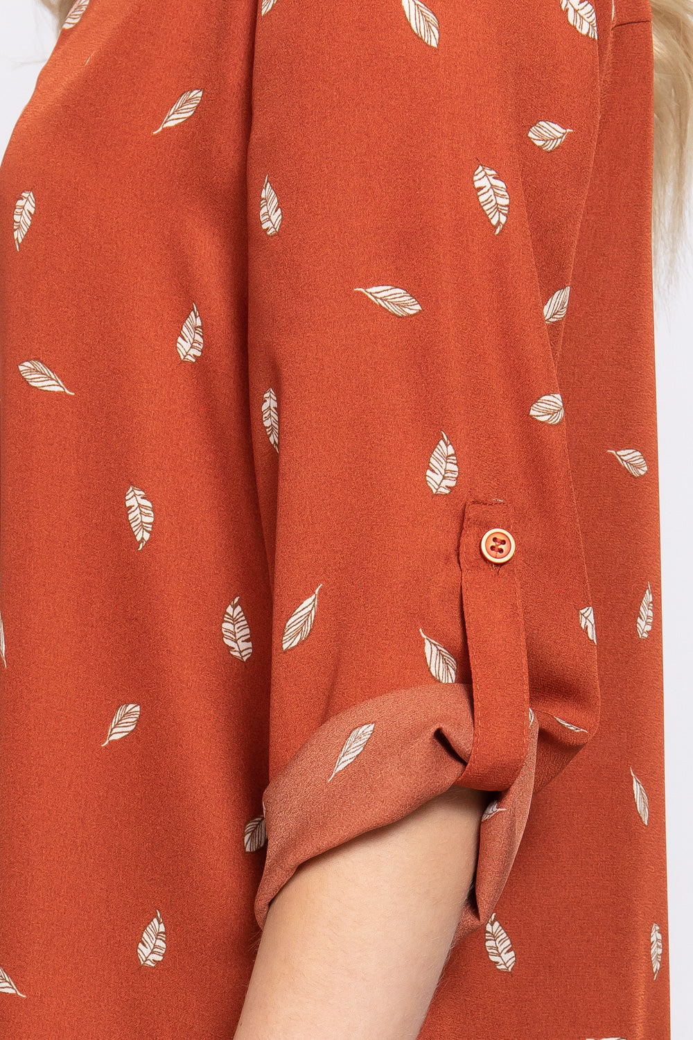 3/4 Roll Up Slv V-neck Print Blouse Smile Sparker